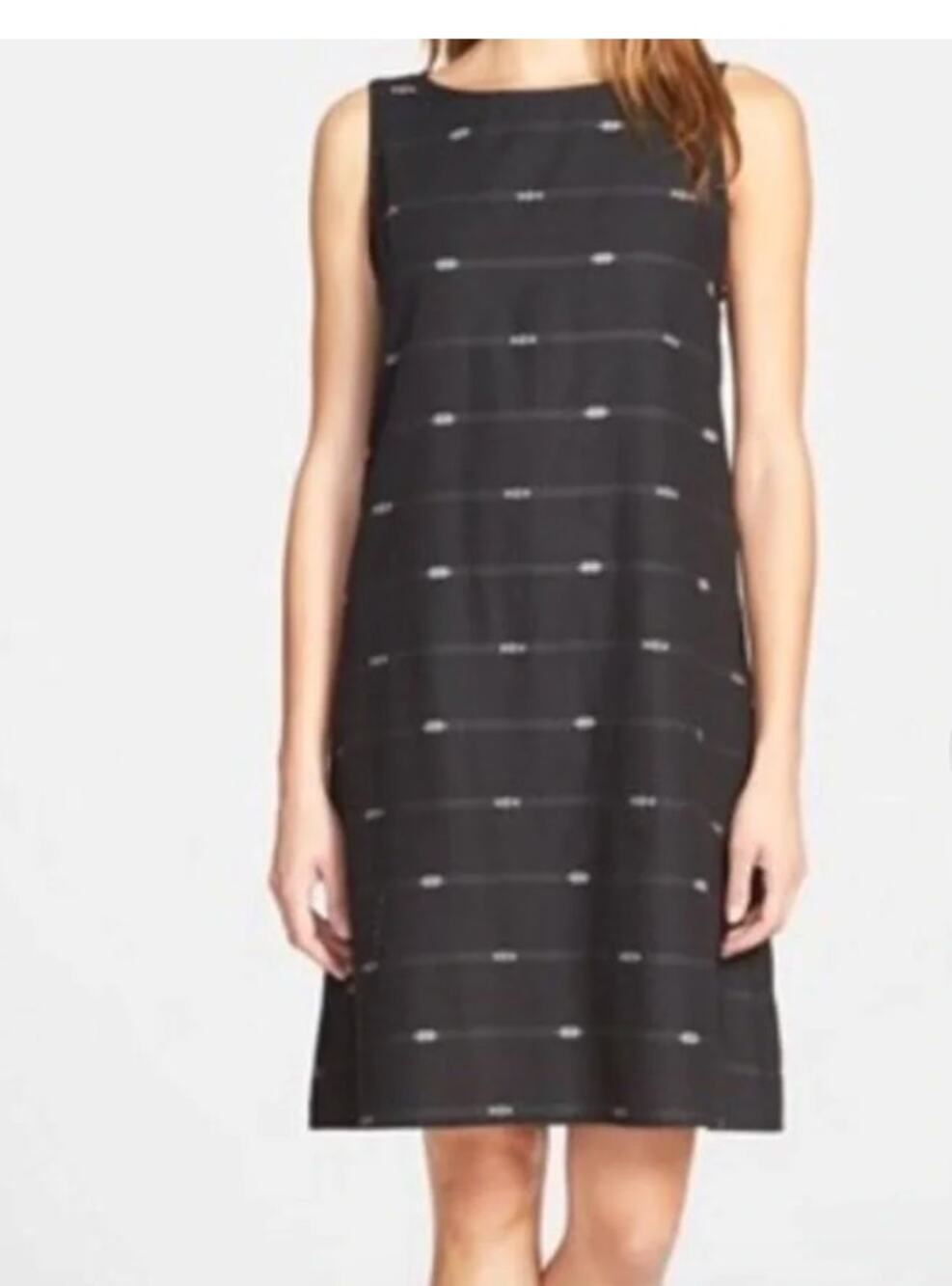 Eileen Fisher Dress Shift Organic Cotton Stripe Sleeveless Black XL